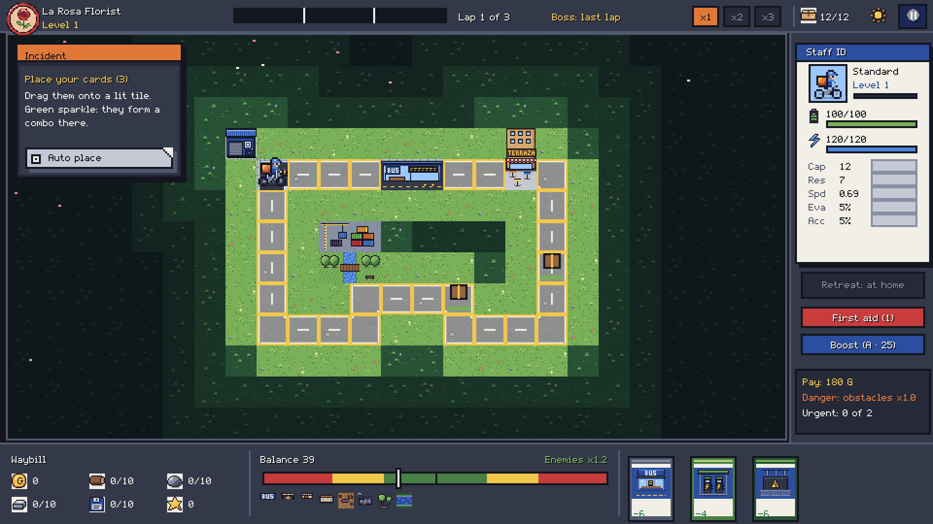 Gameplay real de Dispatch Loop: colocación de cartas sobre la ruta